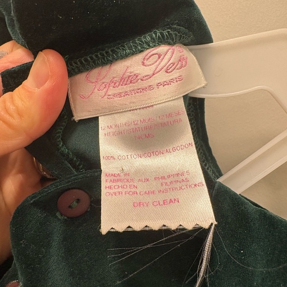 Sophie Dess | Creations Paris Green Velvet Smocked Jumpsuit | 100% Cotton - Picture 3 of 3